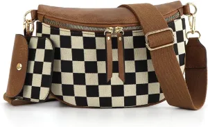 2 Pcs Checkered Crossbody Bag Bum Bag Checkered Purse Sling Backpack Hobo Satchels Shoulder Wallet Plaid Fanny Pack