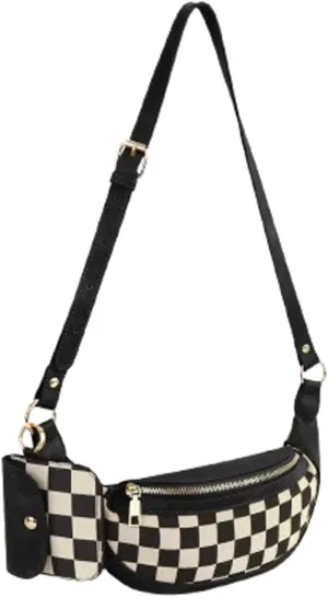 2 Pcs Checkered Crossbody Bags for Women Checkered Cross Body Sling Backpack Bum Bag Hobo Shoulder Satchels Wallet Purses