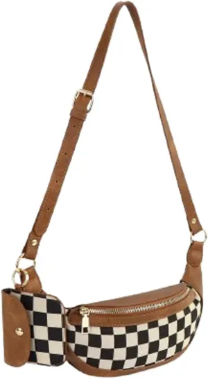 2 Pcs Checkered Crossbody Bags for Women Checkered Cross Body Sling Backpack Bum Bag Hobo Shoulder Satchels Wallet Purses
