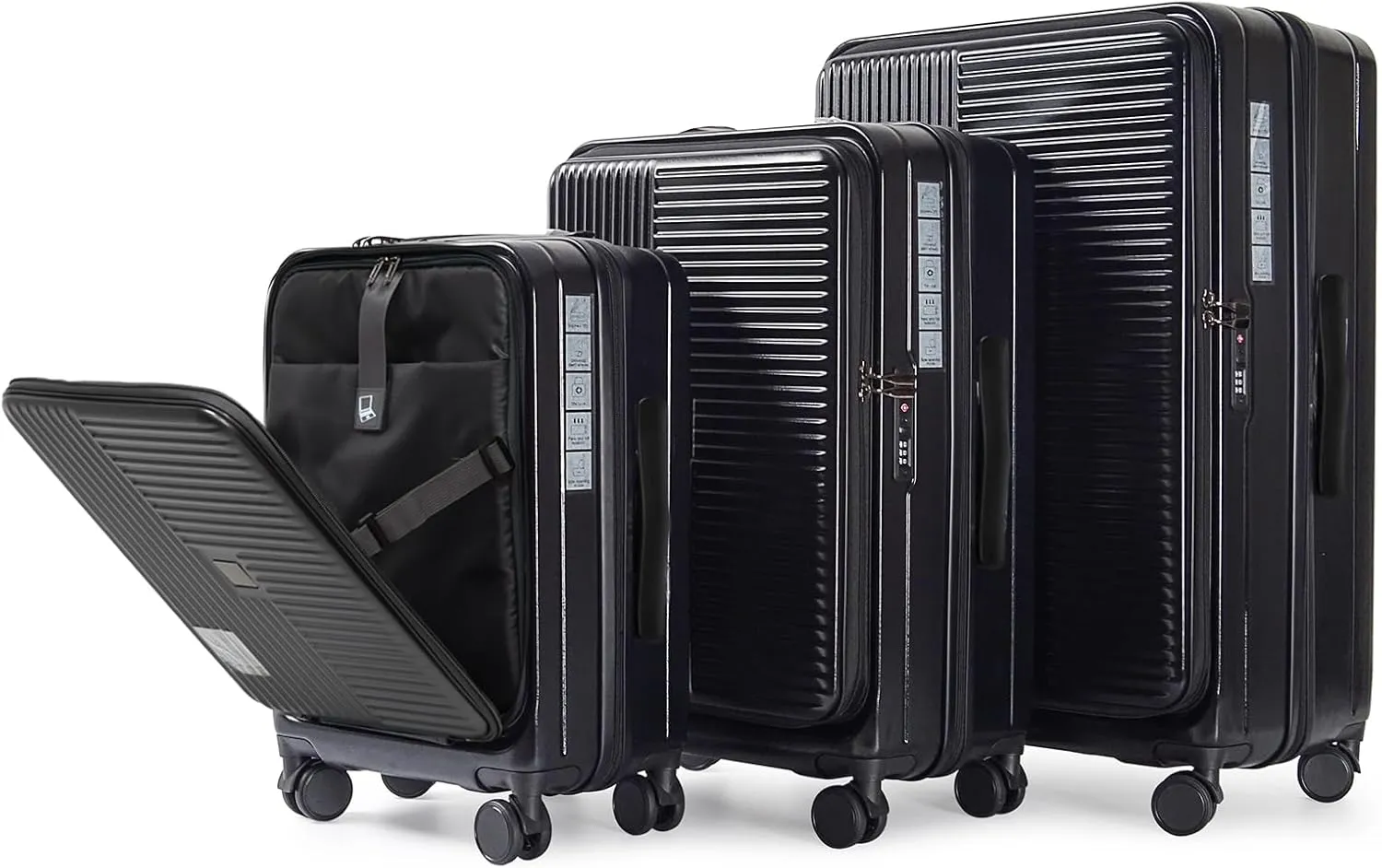 3-Piece Hard Shell Luggage Set with Front Opening and TSA Lock, Versatile Sizes, Expandable, Black