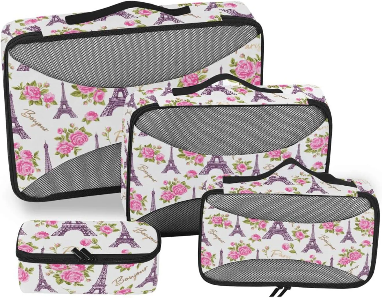 4 Pcs Travel Packing Cubes for Suitcases Romantic Colorful Paris Travel Packing Cubes Visible Luggage Cubes Organizers Suitcase Organizer Bags Set