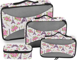 4 Pcs Travel Packing Cubes for Suitcases Romantic Colorful Paris Travel Packing Cubes Visible Luggage Cubes Organizers Suitcase Organizer Bags Set