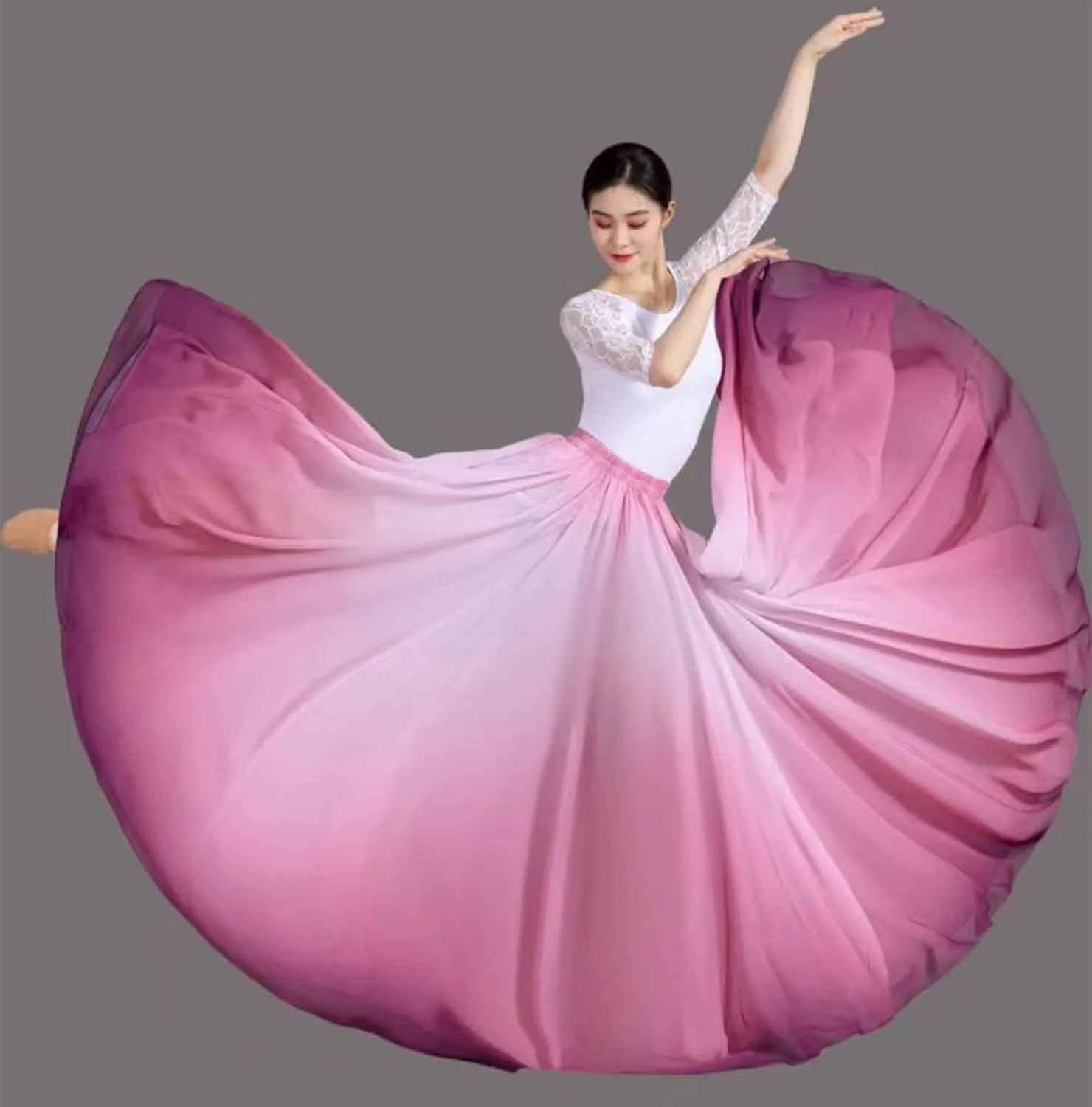 720 Degree Gradient Long Skirt Modern Dance Classical Ballet Lyric Dance Long Skirt