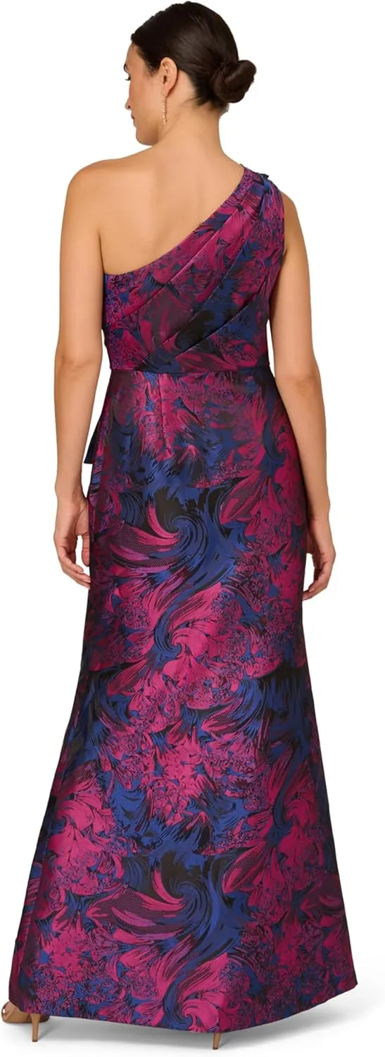 Adrianna Papell Women's One Shoulder Jacquard Gown