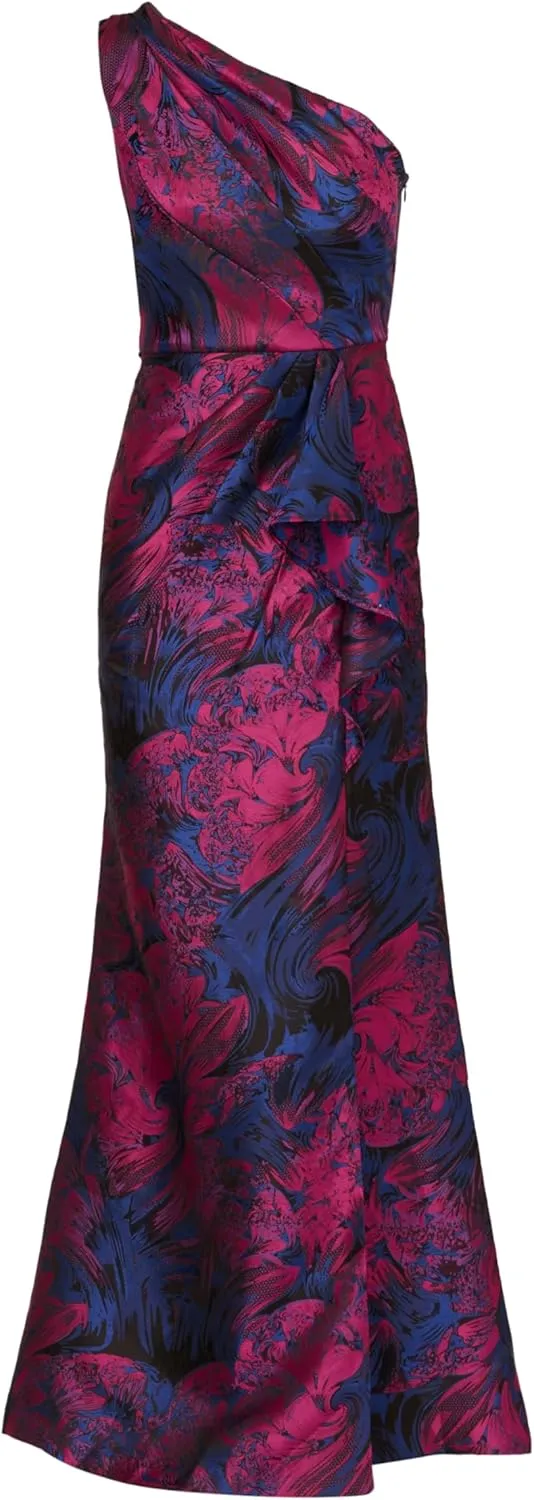 Adrianna Papell Women's One Shoulder Jacquard Gown