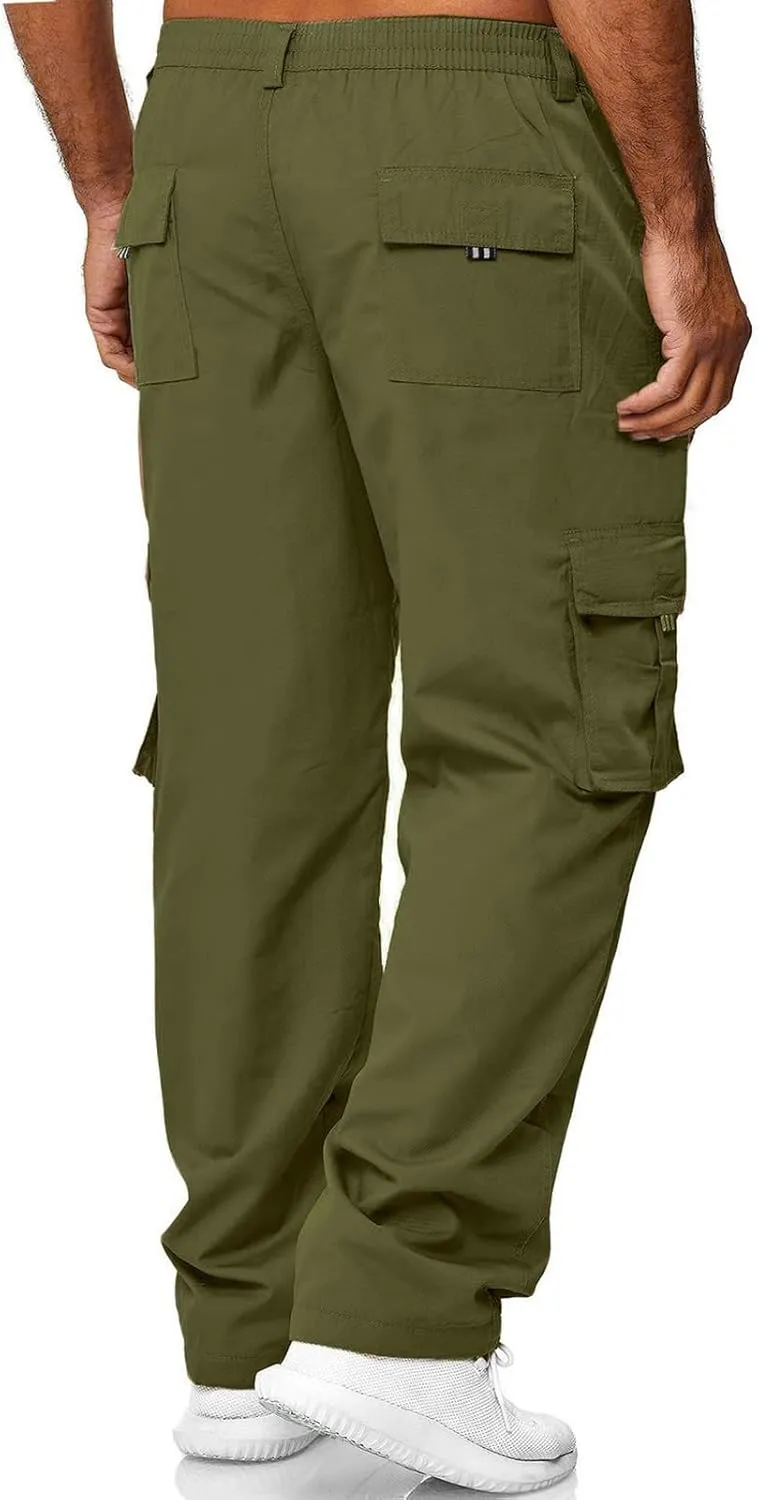 AIFARLD Men's Cargo Pants with Pockets Cotton Hiking Sweatpants Casual Athletic Jogger Sports Outdoor Trousers Relaxed Fit
