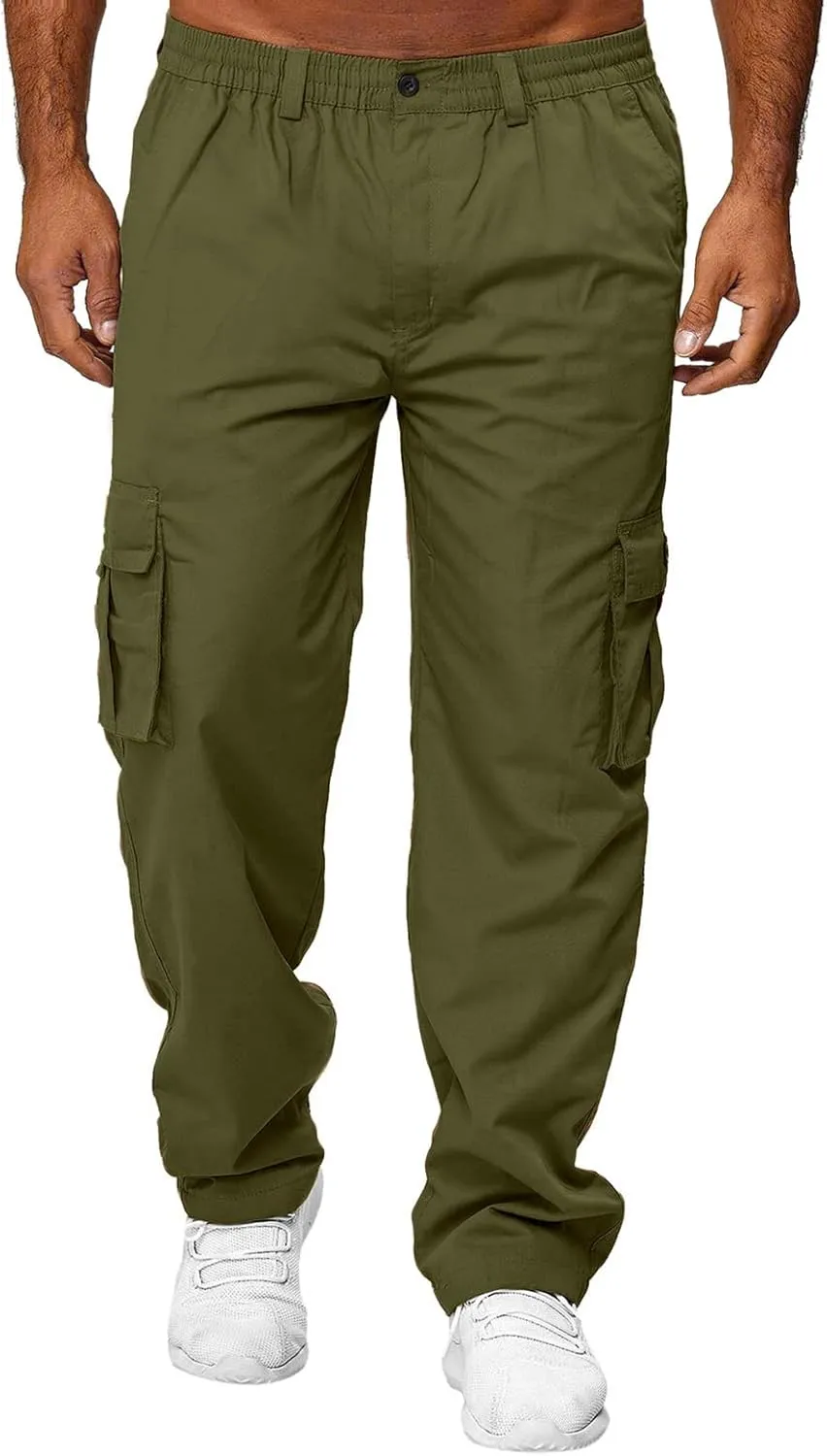 AIFARLD Men's Cargo Pants with Pockets Cotton Hiking Sweatpants Casual Athletic Jogger Sports Outdoor Trousers Relaxed Fit
