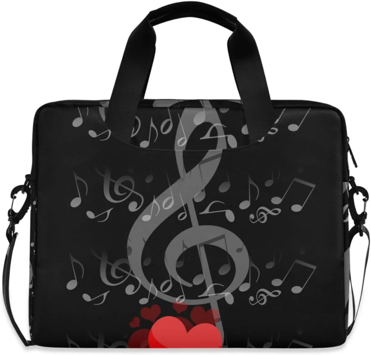 ALAZA Laptop Case Bag Musical Notes and Romantic Hearts Laptop Sleeves Briefcase Messenger Bag with Strap for Woman Man Business Office
