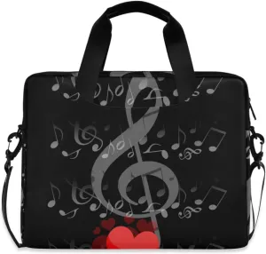 ALAZA Laptop Case Bag Musical Notes and Romantic Hearts Laptop Sleeves Briefcase Messenger Bag with Strap for Woman Man Business Office