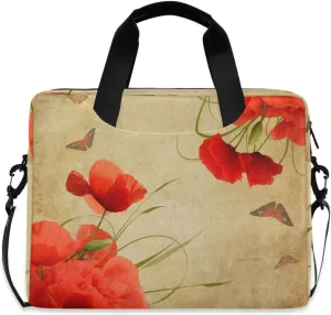 ALAZA Laptop Case Bag Romantic Poppies and Butterflies Retro Laptop Sleeves Briefcase Messenger Bag with Strap for Woman Man Business Office