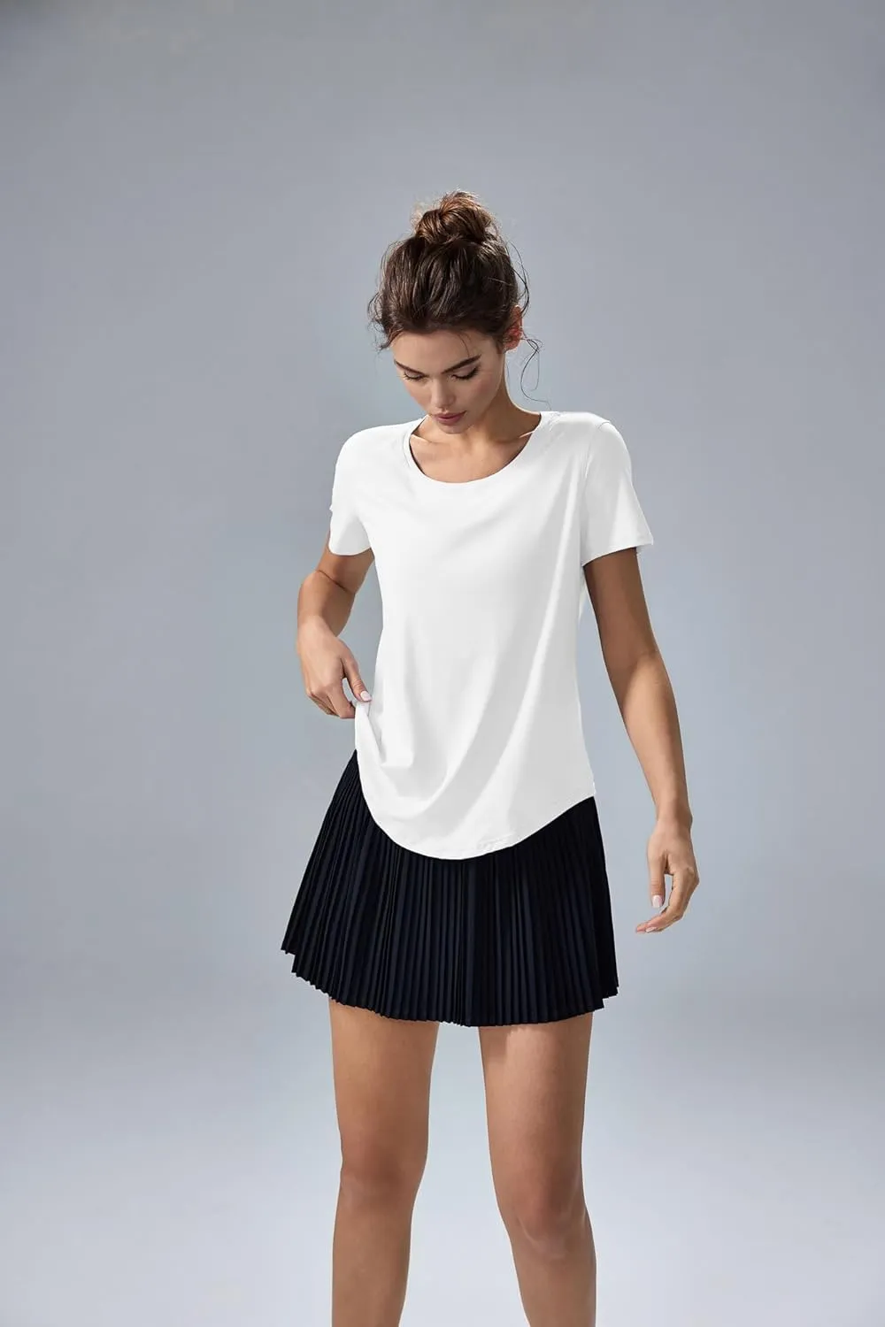 altiland Curved-Hem Workout T Shirt for Woman, Ultra-Soft Quick Dry Athletic Tee Yoga Running Short Sleeve Tops Relaxed-Fit