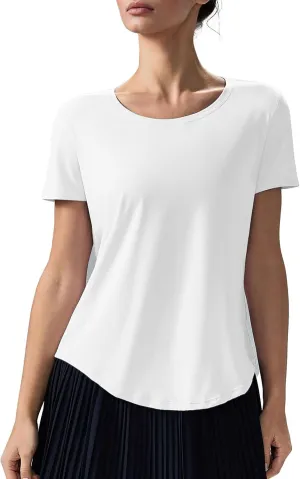 altiland Curved-Hem Workout T Shirt for Woman, Ultra-Soft Quick Dry Athletic Tee Yoga Running Short Sleeve Tops Relaxed-Fit