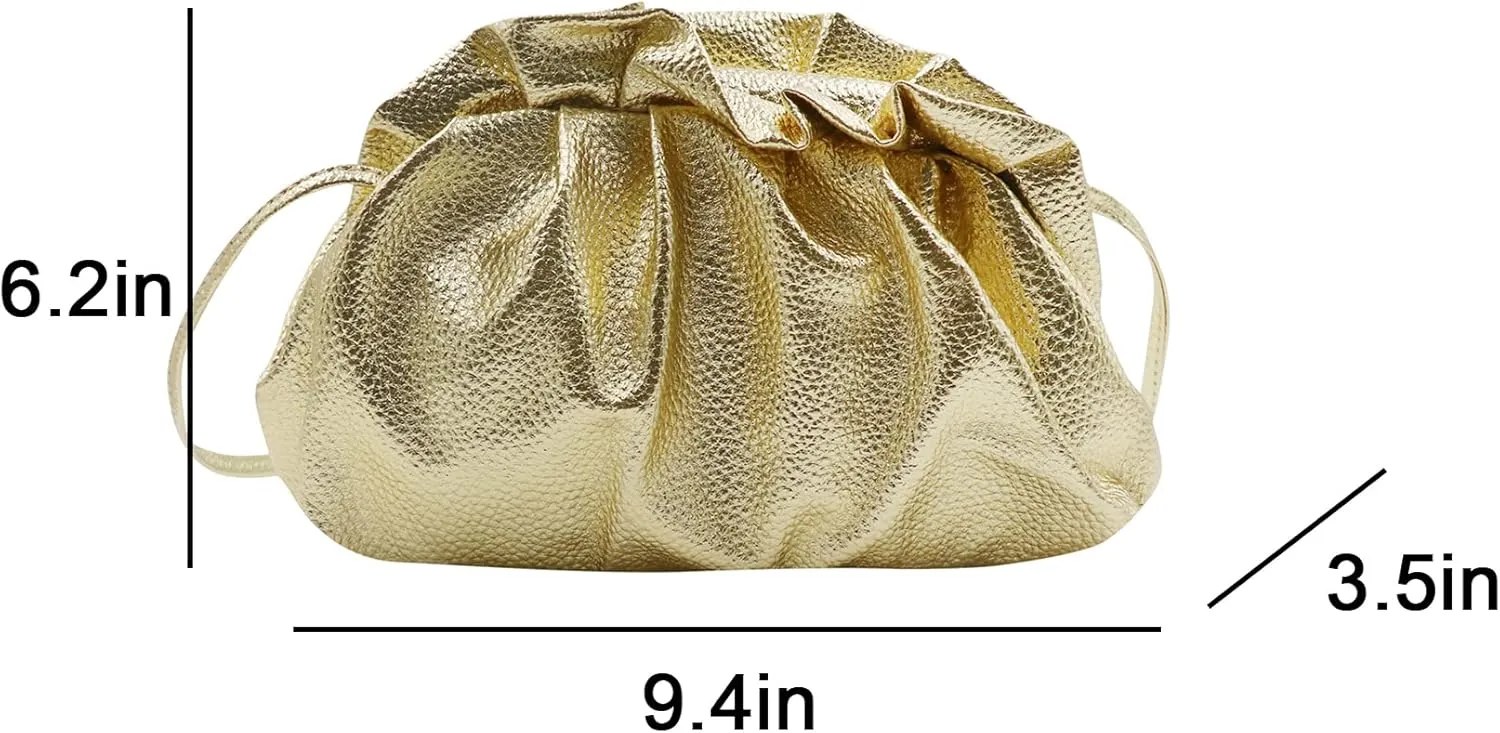 ANKOMINA Women Cloud-Shaped Dumpling Bag Fashion Ruched Crossbody Bag Cell Phone Clutch Purse Clip Shoulder Handbag