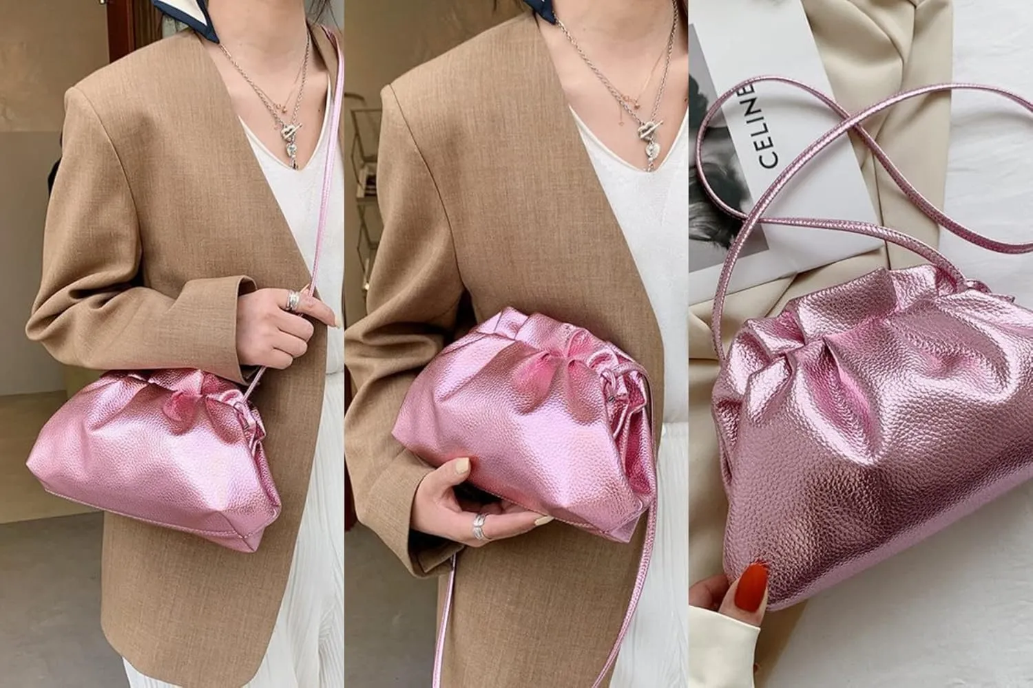 ANKOMINA Women Cloud-Shaped Dumpling Bag Fashion Ruched Crossbody Bag Cell Phone Clutch Purse Clip Shoulder Handbag