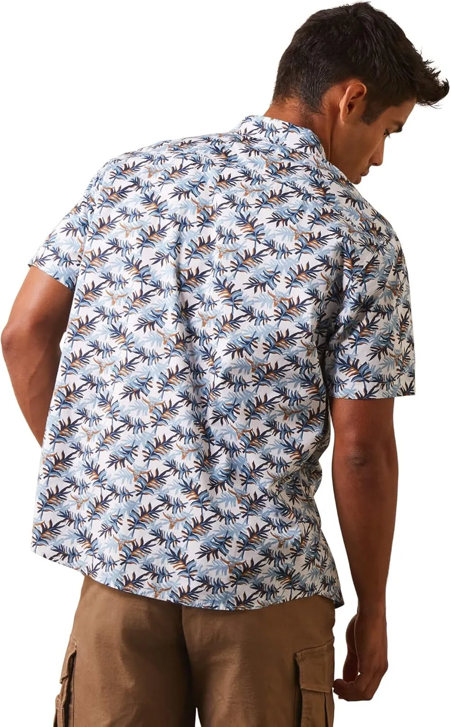 ARIAT Mens Wrinkle Resist Palm Waves Stretch Modern Fit Short Sleeve Shirt