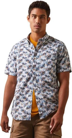 ARIAT Mens Wrinkle Resist Palm Waves Stretch Modern Fit Short Sleeve Shirt