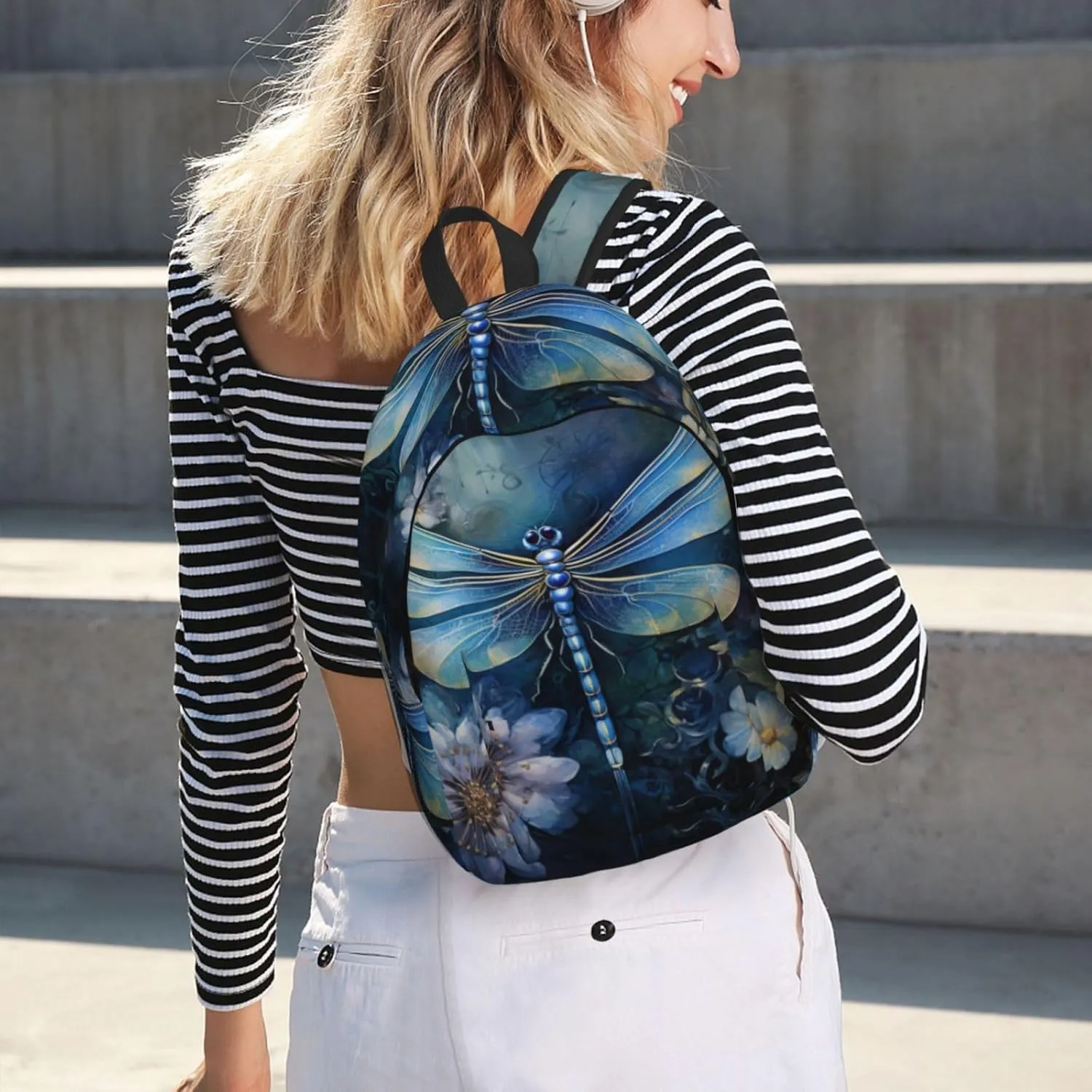 Art Blue Dragonfly Print Versatile Backpack Travel Backpack, Laptop Holder - Casual Daypack 15 In Laptops