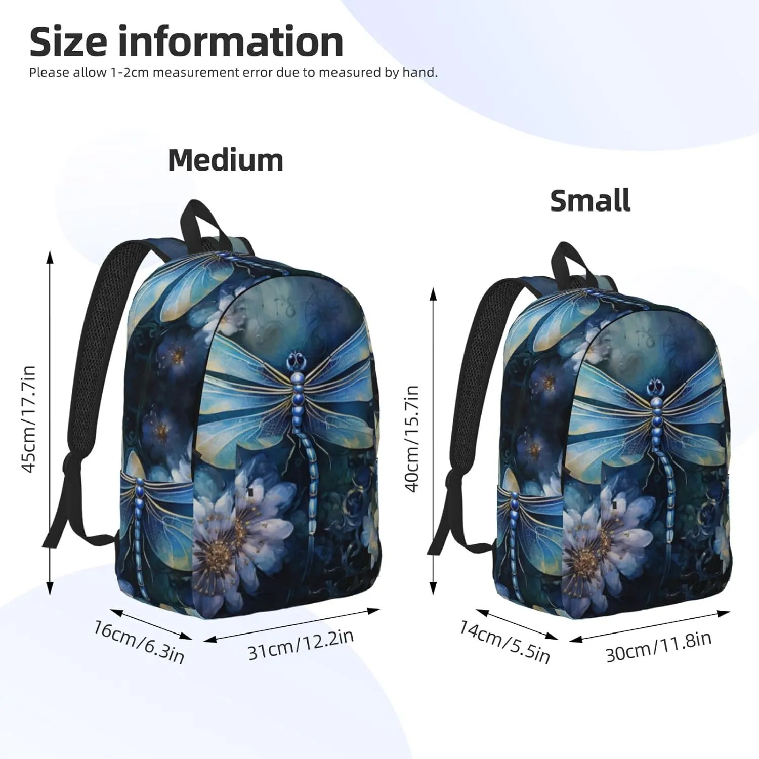 Art Blue Dragonfly Print Versatile Backpack Travel Backpack, Laptop Holder - Casual Daypack 15 In Laptops