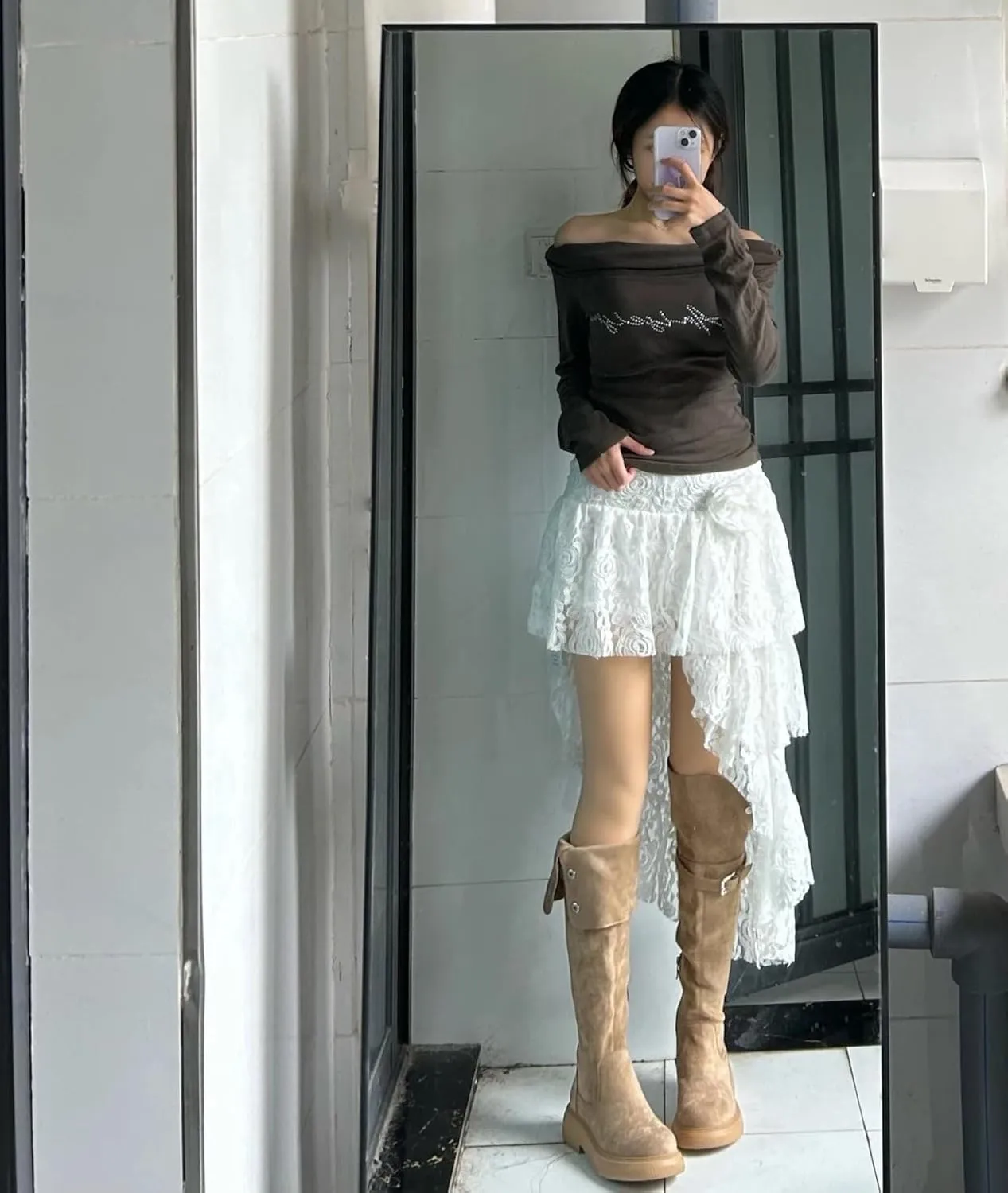 Asymmetrical Lace Fairy Skirt for Women Pleated Romantic Flower Waist Y2k Layered Flowy Midi Skirts