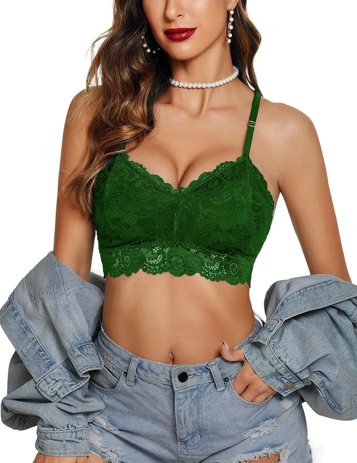 Avidlove Lace Bralettes for Women Padded Bralette Camisole Racerback Crop Top Floral Lace Bralettes V Neck