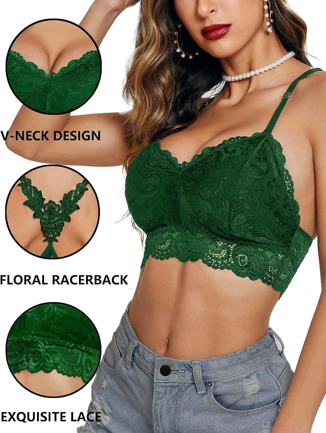 Avidlove Lace Bralettes for Women Padded Bralette Camisole Racerback Crop Top Floral Lace Bralettes V Neck