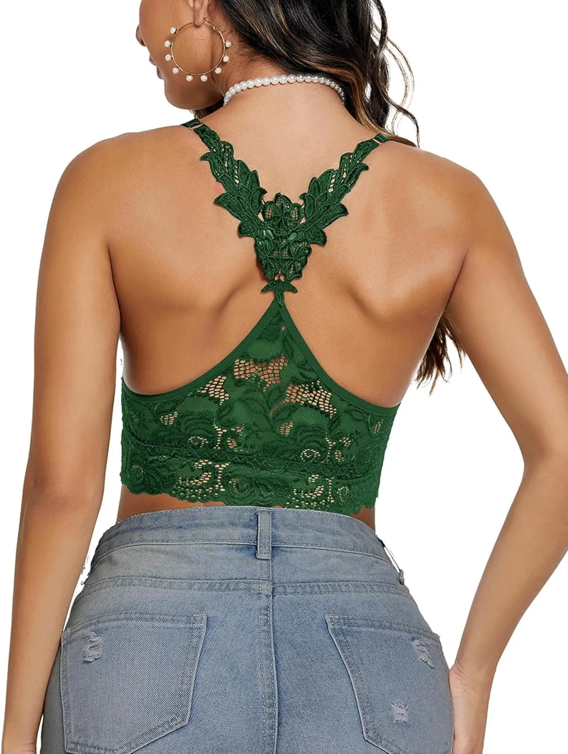 Avidlove Lace Bralettes for Women Padded Bralette Camisole Racerback Crop Top Floral Lace Bralettes V Neck