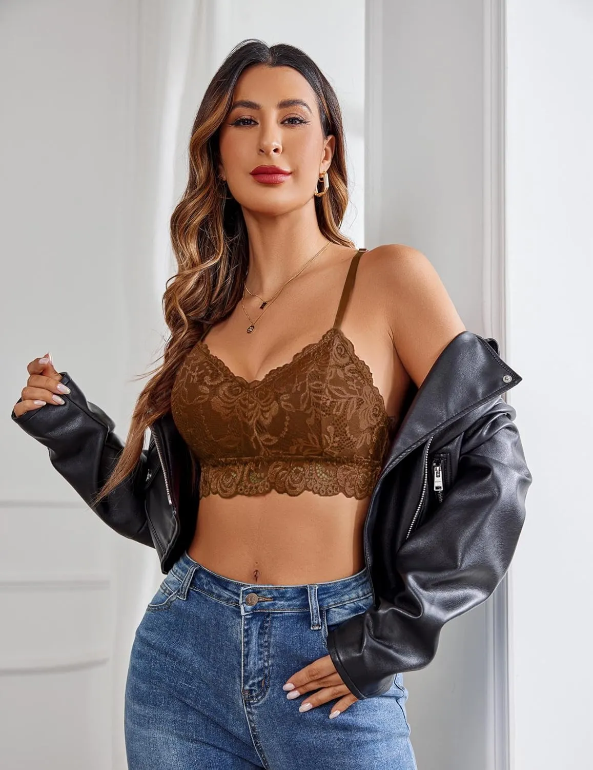 Avidlove Lace Bralettes for Women Padded Bralette Camisole Racerback Crop Top Floral Lace Bralettes V Neck