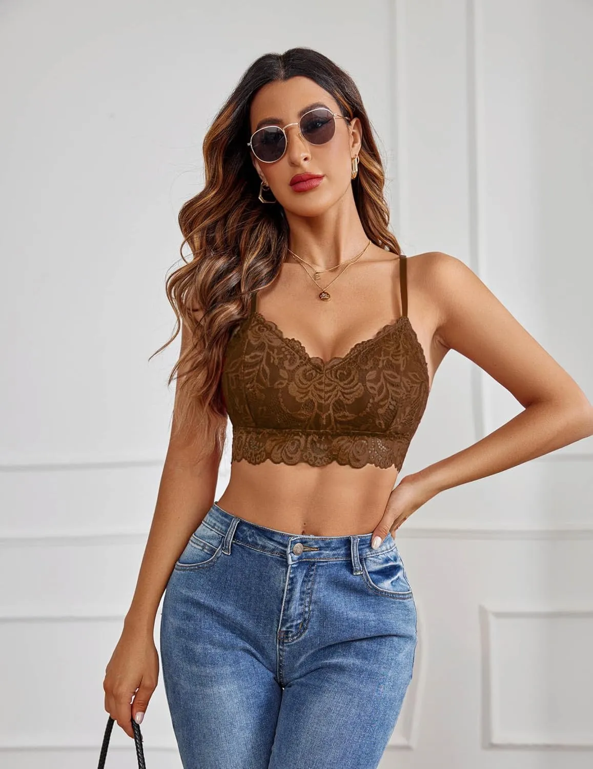 Avidlove Lace Bralettes for Women Padded Bralette Camisole Racerback Crop Top Floral Lace Bralettes V Neck