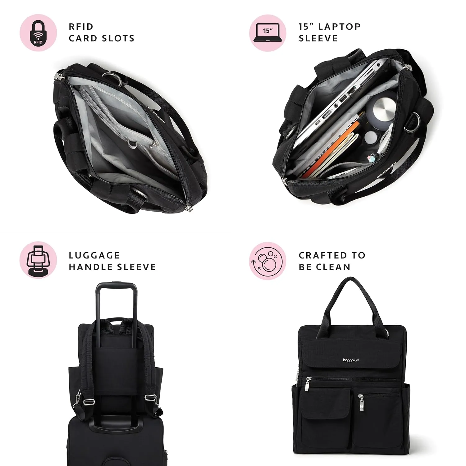 Baggallini womens Modern Everywhere Laptop Backpack, Black, One Size US
