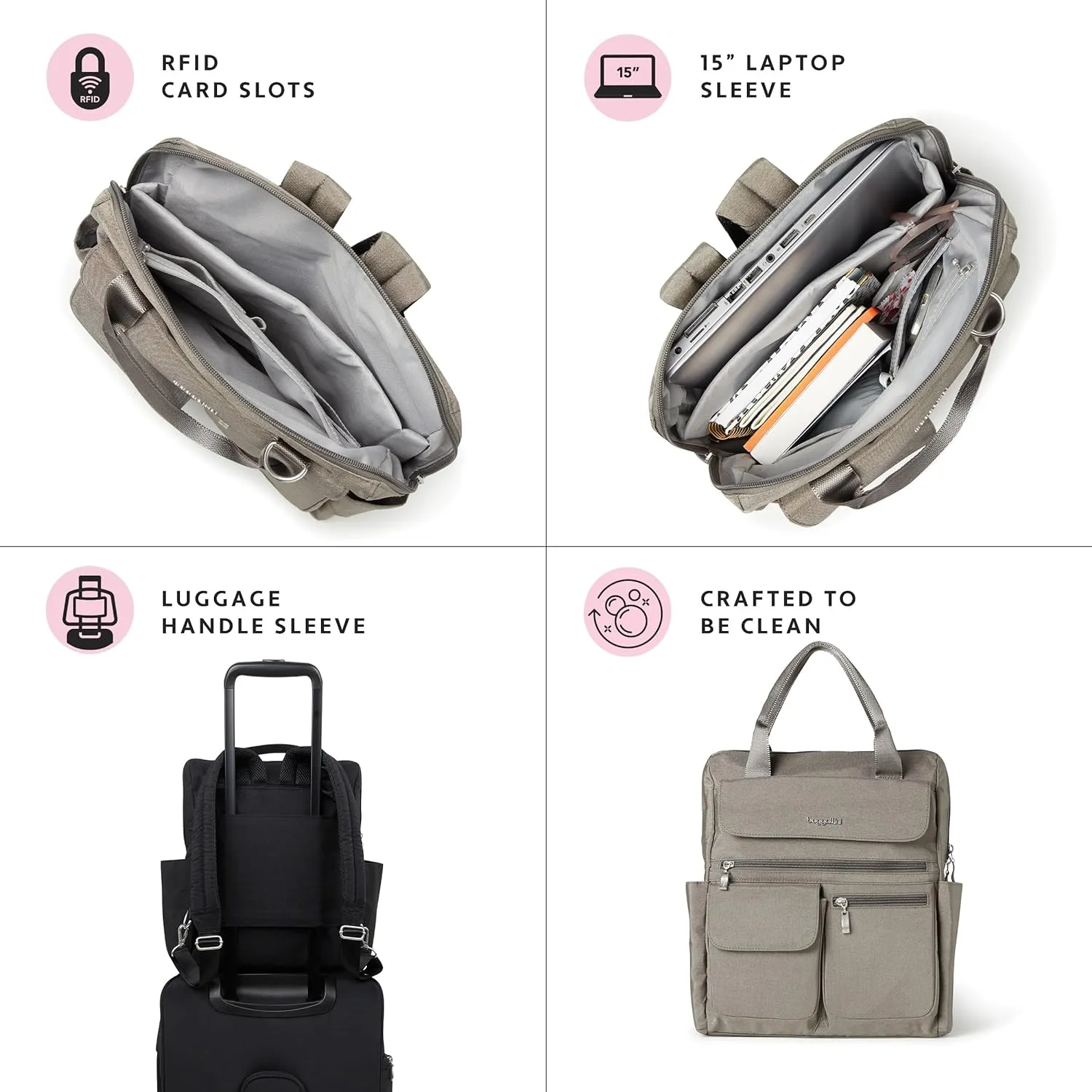 Baggallini womens Modern Everywhere Laptop Backpack, Sterling Shimmer, One Size US
