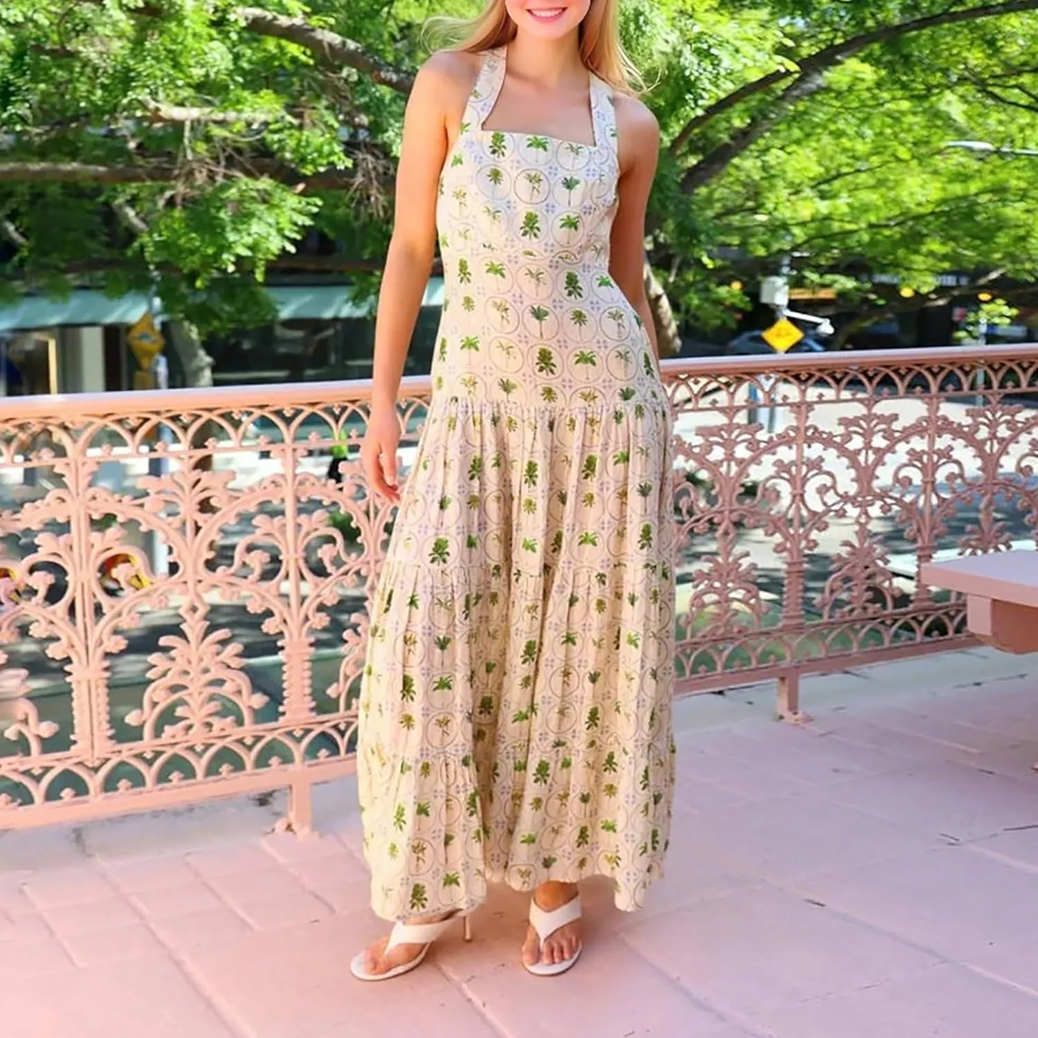 Beach Dresses for Women 2025 Vacation Spaghetti Strap Graffiti Maxi Dress Graphic A Line Swing Long Cami Dress