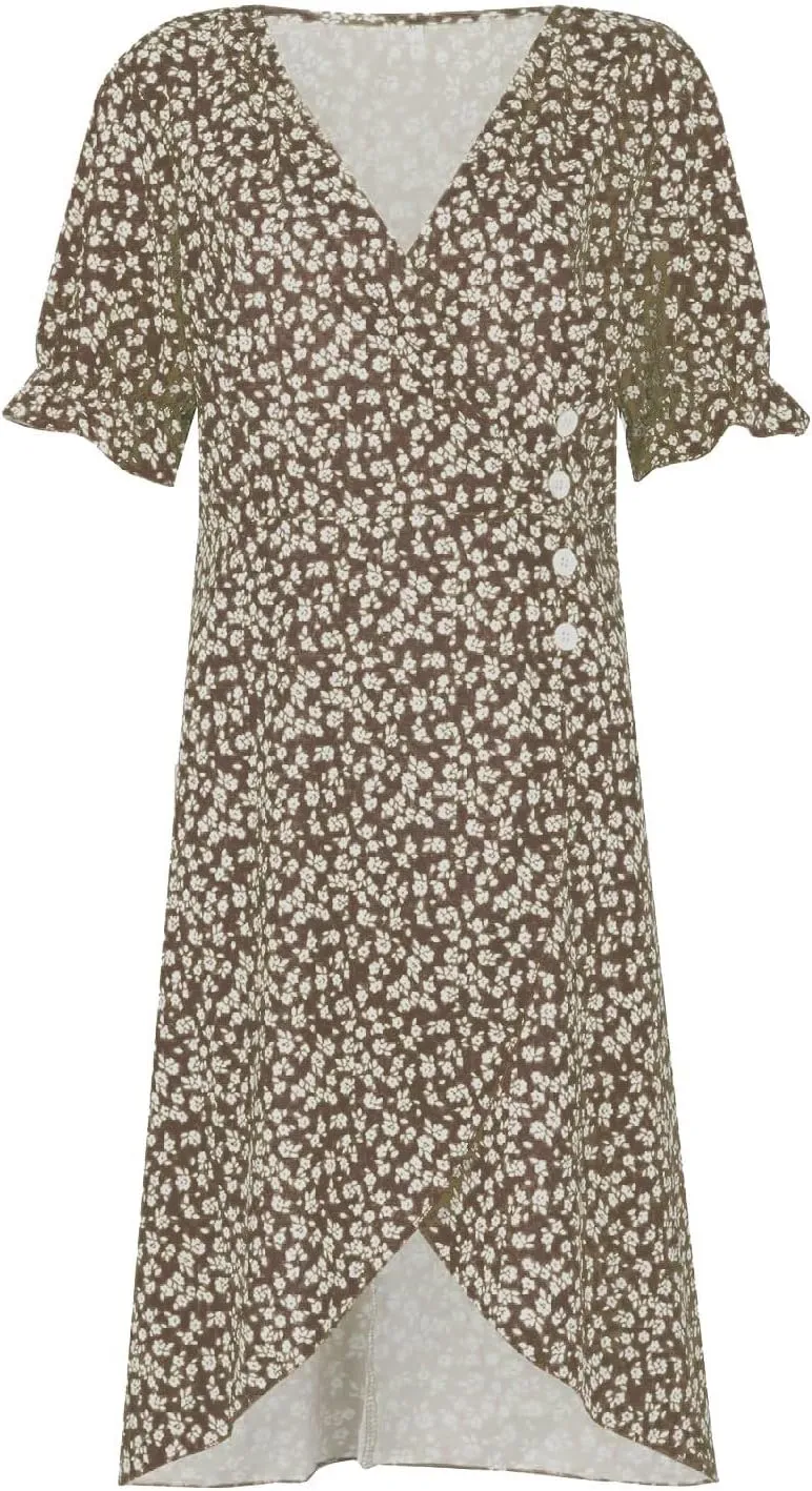 Beach Dresses for Women,2024 Summer Elegant Trendy V Neck Boho Floral Dress,Romantic Flowy Ruched Hawaiian Maxi Dress