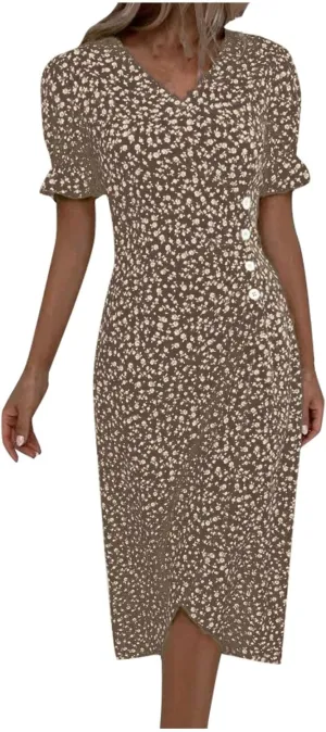 Beach Dresses for Women,2024 Summer Elegant Trendy V Neck Boho Floral Dress,Romantic Flowy Ruched Hawaiian Maxi Dress