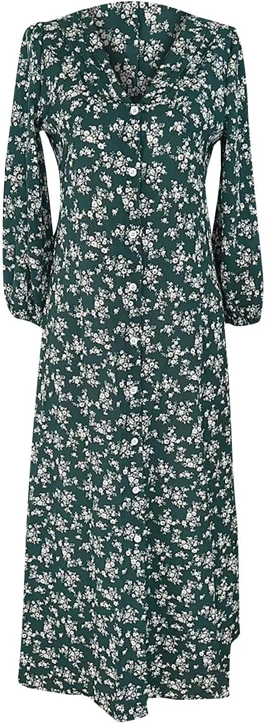 Beach Dresses for Women,2024 Summer Elegant Trendy V Neck Boho Floral Dress,Romantic Flowy Ruched Hawaiian Maxi Dress