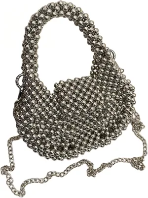 Beaded Purse Pearl Beaded Handbag for Women Dressy Fashionable Wedding Guest Crossbody Bags Party Bridal Accessory