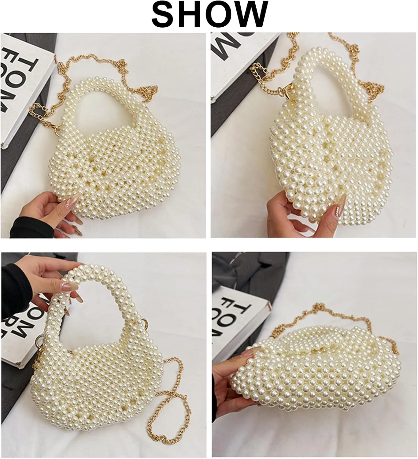Beaded Purse Pearl Beaded Handbag for Women Dressy Fashionable Wedding Guest Crossbody Bags Party Bridal Accessory
