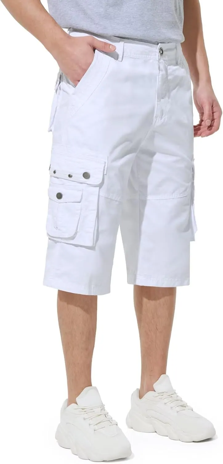 BEST SOUTH Men's Capri Long Twill Cargo Shorts Below Knee 13 Inches Cotton Relaxed Fit Casual Multi-Pocket