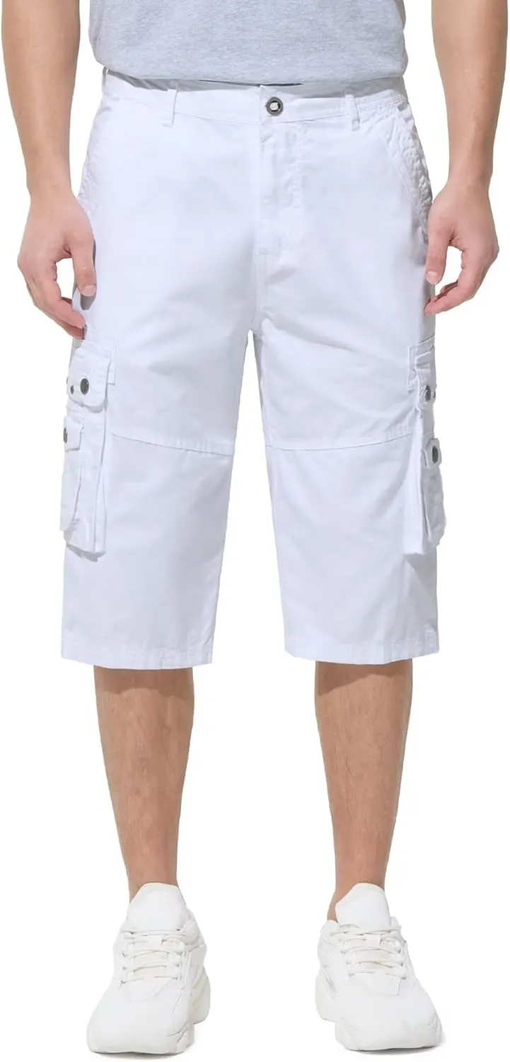 BEST SOUTH Men's Capri Long Twill Cargo Shorts Below Knee 13 Inches Cotton Relaxed Fit Casual Multi-Pocket