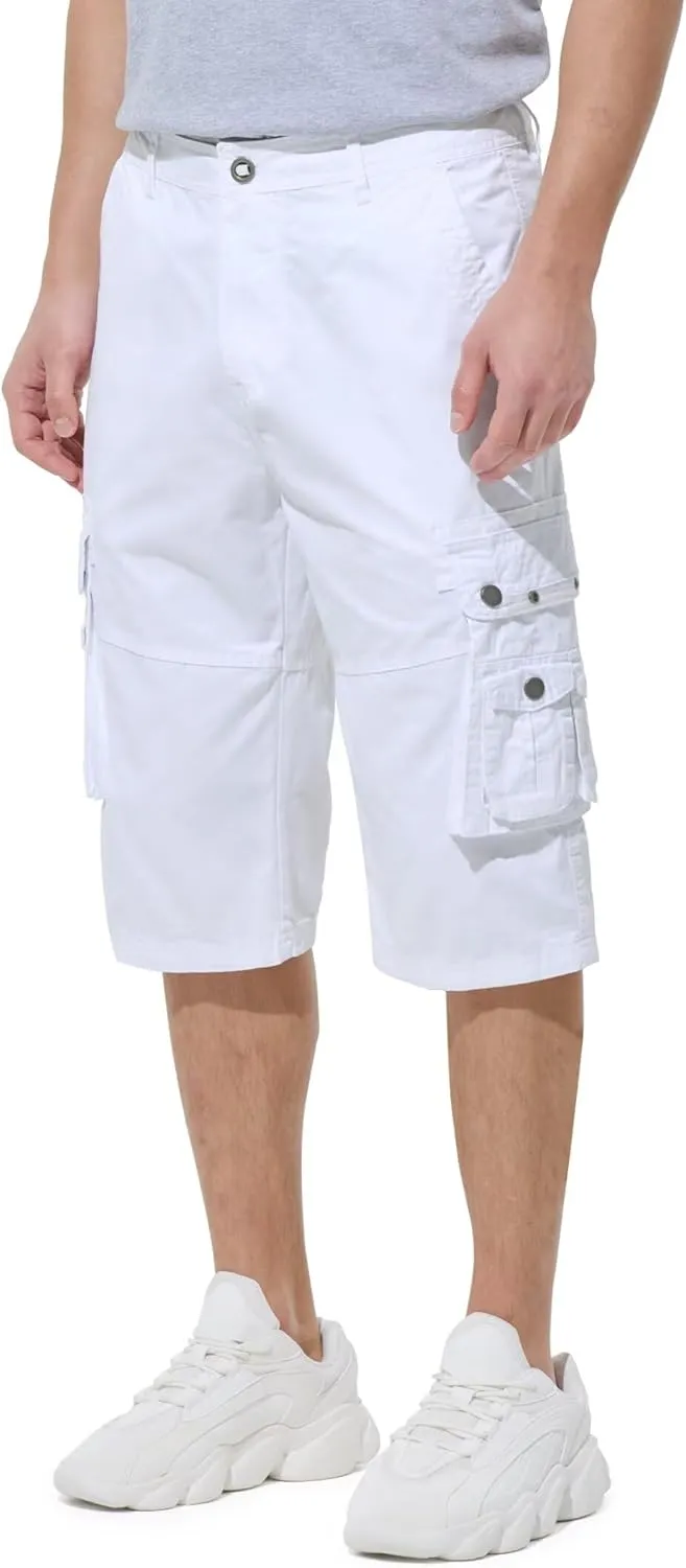 BEST SOUTH Men's Capri Long Twill Cargo Shorts Below Knee 13 Inches Cotton Relaxed Fit Casual Multi-Pocket