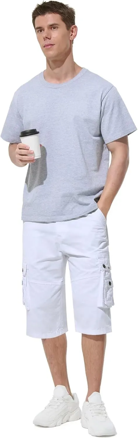 BEST SOUTH Men's Capri Long Twill Cargo Shorts Below Knee 13 Inches Cotton Relaxed Fit Casual Multi-Pocket