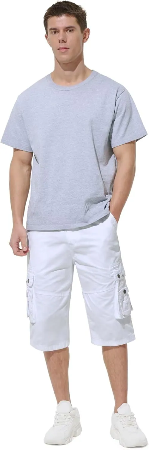 BEST SOUTH Men's Capri Long Twill Cargo Shorts Below Knee 13 Inches Cotton Relaxed Fit Casual Multi-Pocket