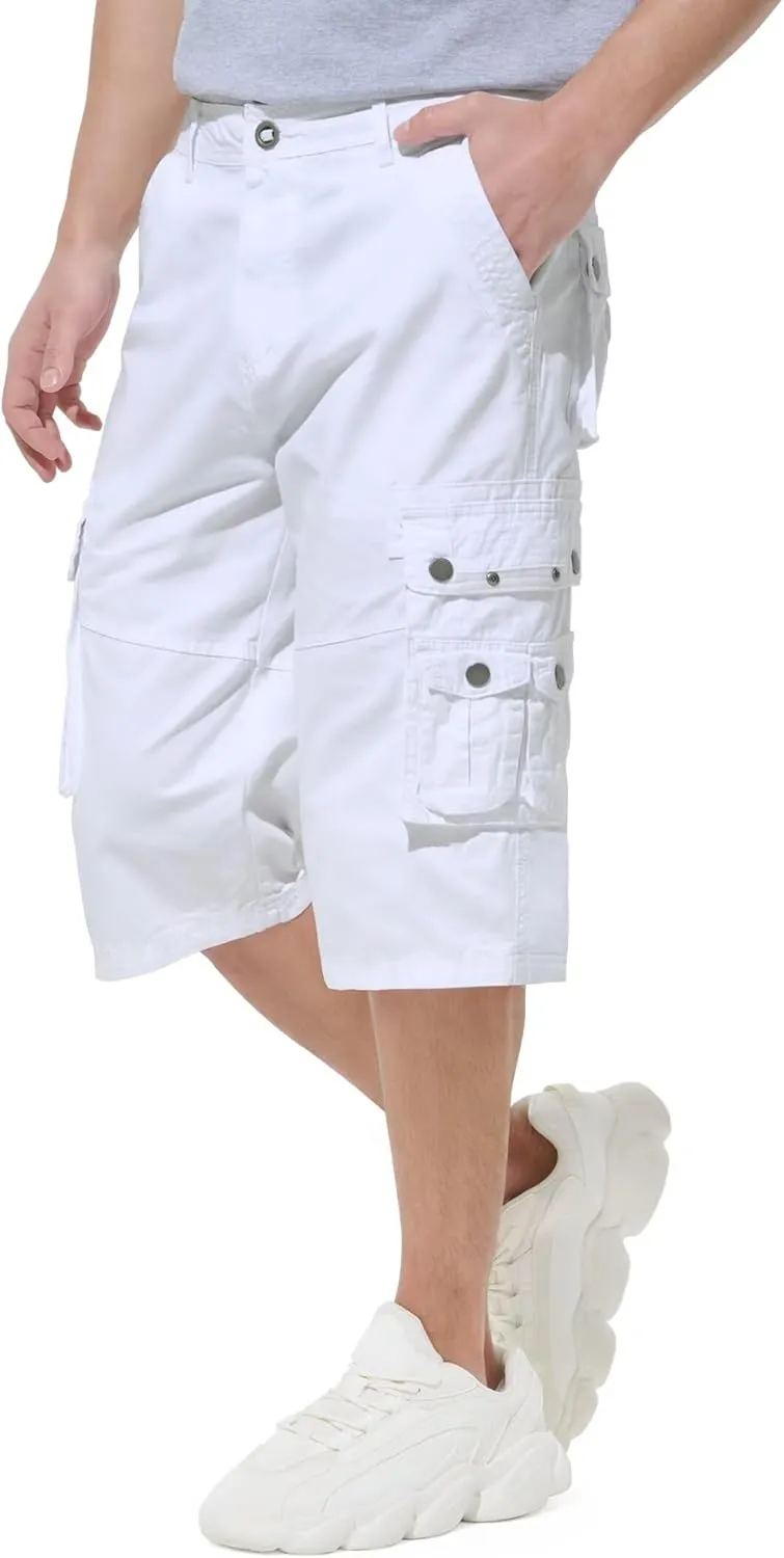 BEST SOUTH Men's Capri Long Twill Cargo Shorts Below Knee 13 Inches Cotton Relaxed Fit Casual Multi-Pocket