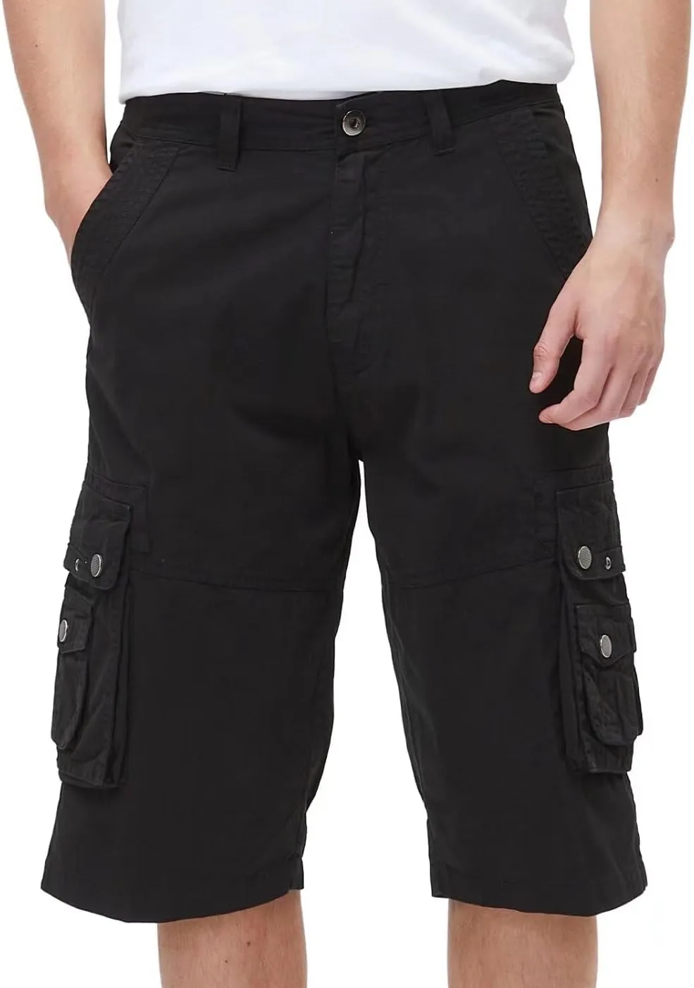 BEST SOUTH Men's Capri Long Twill Cargo Shorts Below Knee 13 Inches Cotton Relaxed Fit Casual Multi-Pocket