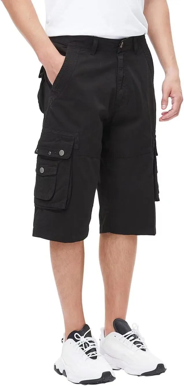 BEST SOUTH Men's Capri Long Twill Cargo Shorts Below Knee 13 Inches Cotton Relaxed Fit Casual Multi-Pocket