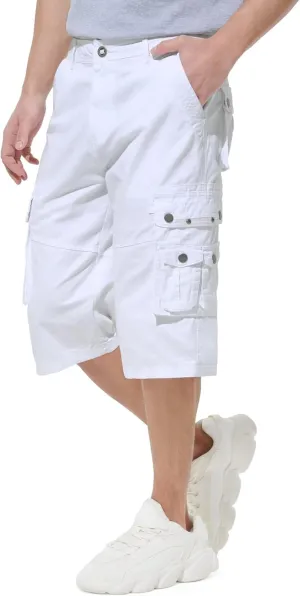 BEST SOUTH Men's Capri Long Twill Cargo Shorts Below Knee 13 Inches Cotton Relaxed Fit Casual Multi-Pocket