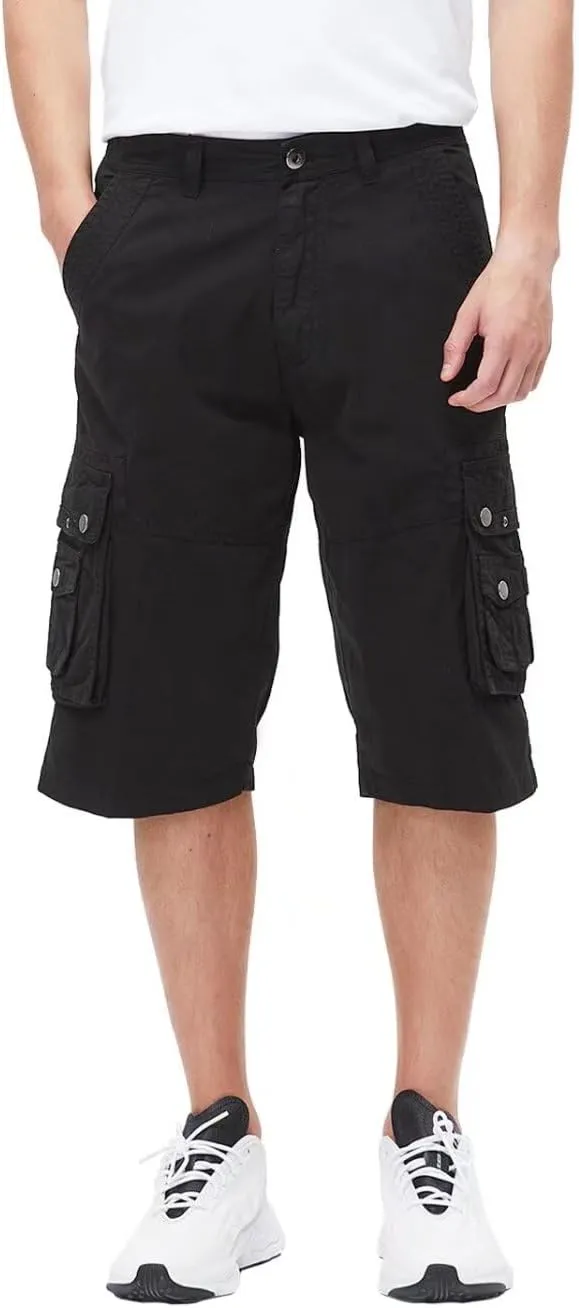 BEST SOUTH Men's Capri Long Twill Cargo Shorts Below Knee 13 Inches Cotton Relaxed Fit Casual Multi-Pocket