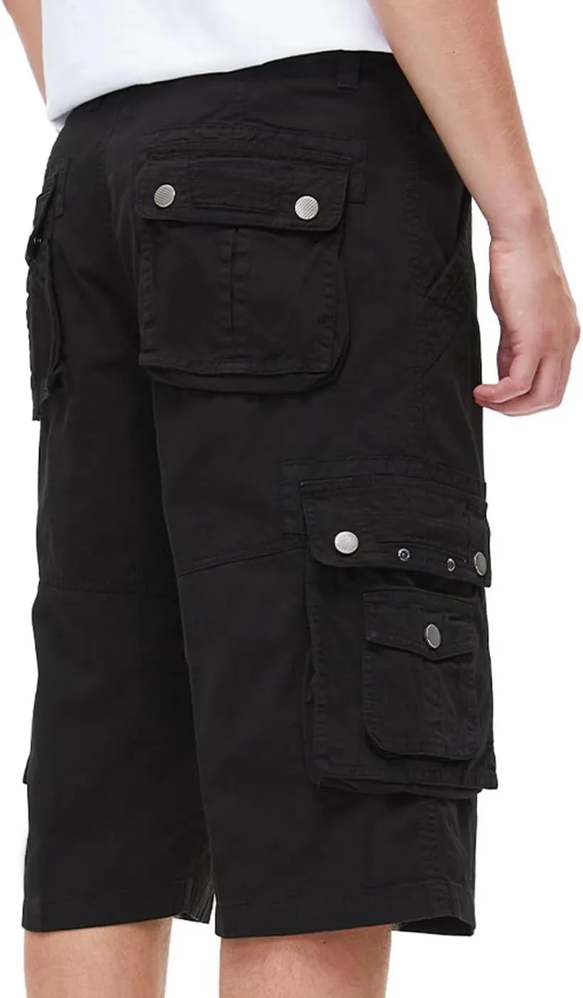 BEST SOUTH Men's Capri Long Twill Cargo Shorts Below Knee 13 Inches Cotton Relaxed Fit Casual Multi-Pocket