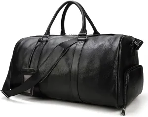 Big Capacity Leather Travel Bag for Men Women Soft Black Casual Travel Duffel Large Luggage Weekend Shoulder Bag