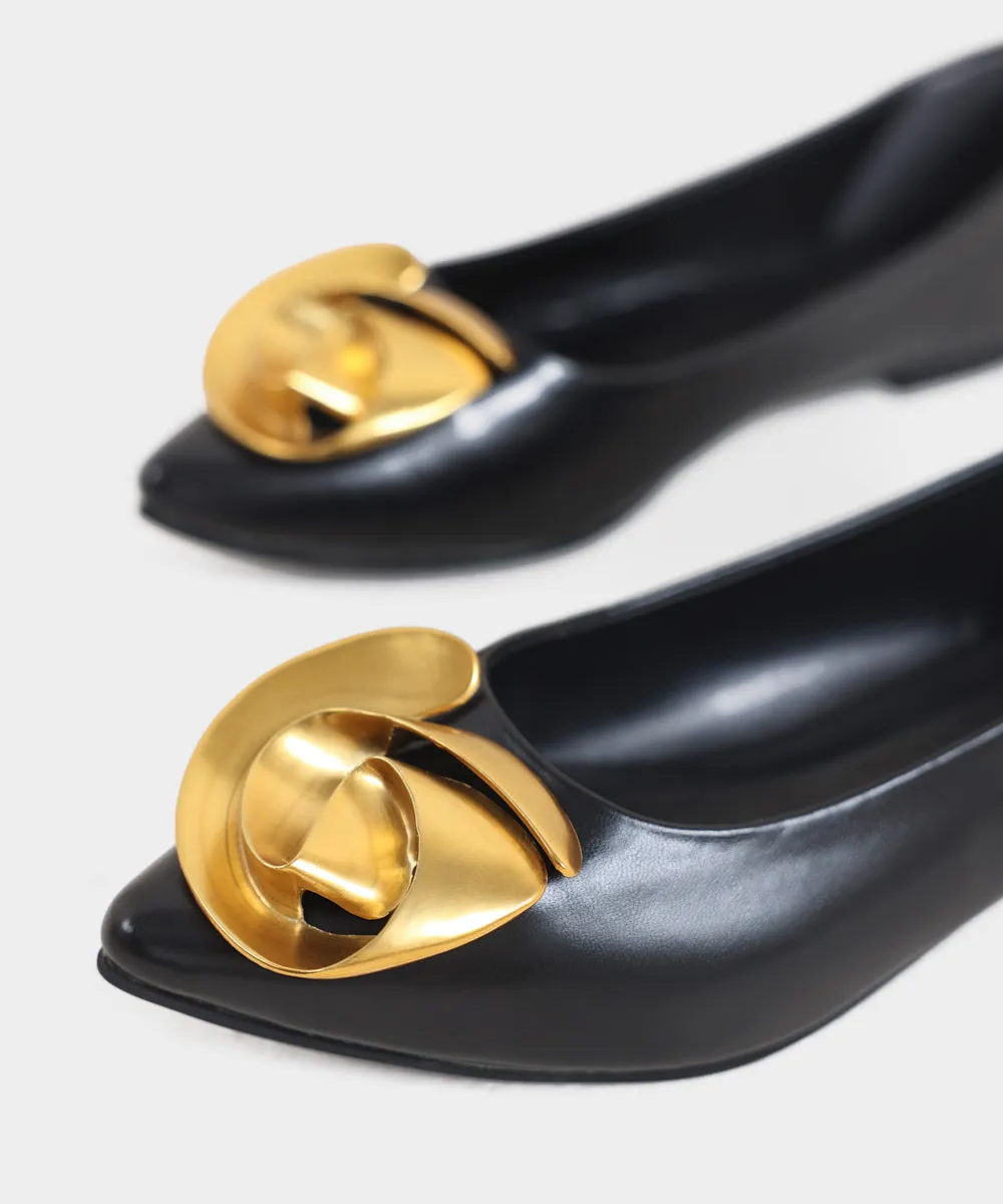 Black Faux Leather Pumps