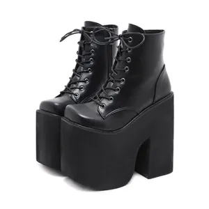 Black Gothic Punk Lace Up Chunky Platform Ankle Boots